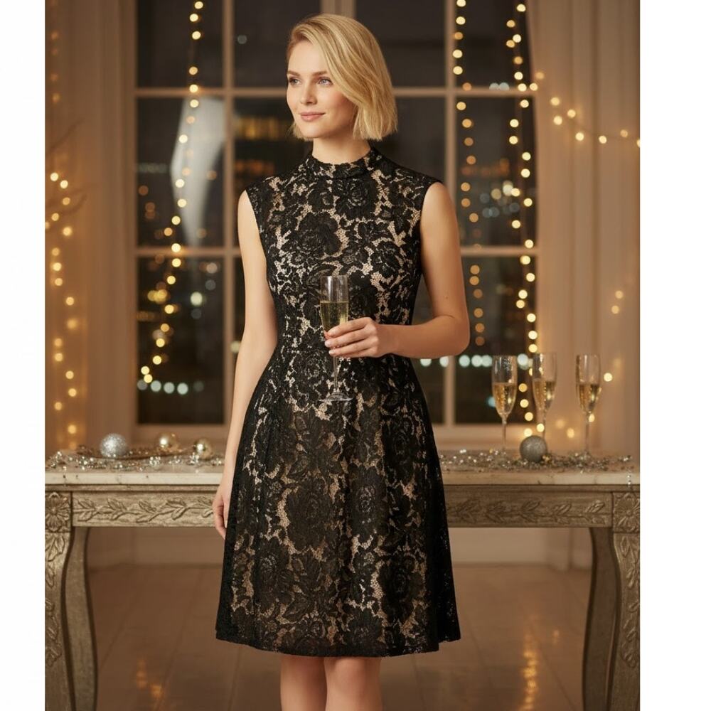 Needle & Thread Lace Cap Sleeve Dress 2 Black NEW